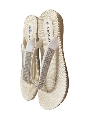 Isla Bonita Bling White Minimalist Sandals with Textured Footbed 7